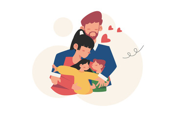 Mother father daughter son holding hands and hugging