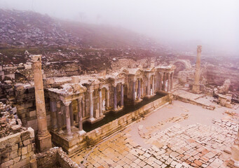 View of ruins of Roman building of Antonine Nymphaeum in ancient city of Sagalassos in Burdur Province, Turkey