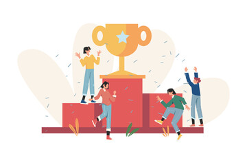 People stand on the podium celebrate best score winner prize