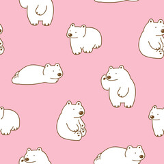 Seamless Pattern with Cartoon White Bear Illustration Design on Pink Background