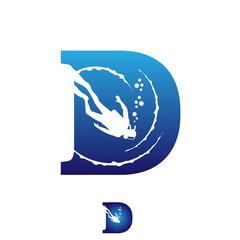 Diver letter based initial D symbol under water sport