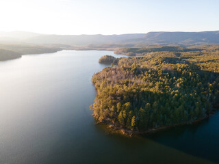 Aerial View of Lake James in Western North Carolina at Golden Hour