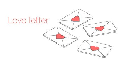 Love letter. Isometric vector illustration. 3d outline letter icon with heart shape sign. Love mail message.