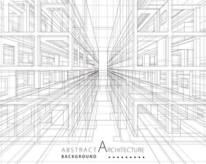 Architecture building construction perspective design,abstract modern urban building line drawing.
