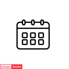 Calendar line icon. Simple outline style. Schedule, date, day, plan, symbol concept. Vector illustration isolated on white background. Editable stroke EPS 10.