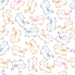 Vector Colorful Cat Strolling Around Illustration Seamless Pattern