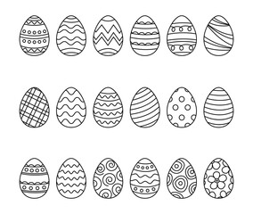 Easter eggs set doodle style. Happy easter hand drawn isolated on white background.