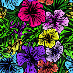 Vector colorful flower jungle seamless repeat all over textile pattern