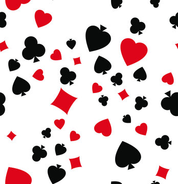 Seamless multi directional poker cards repeat pattern vector casino background or textile texture with suits