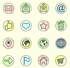 Basic popular vector web icons set. Simple contemporary modern style. Web design element. Pastel colors.