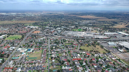 Panoramic aerial view of Broadmeadows Houses roads and parks in Melbourne Victoria Australia