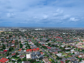 Panoramic aerial view of Broadmeadows Houses roads and parks in Melbourne Victoria Australia