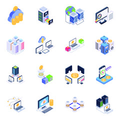 Isometric Icons of Bitcoin and Cryptocurrency Technology