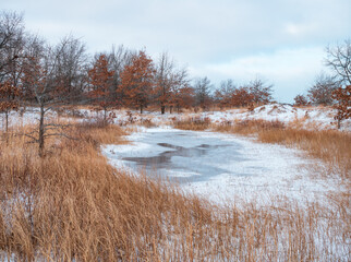 Snowy sand dunes on Lake Michigan