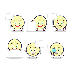 Slice of eggplant cartoon character bring information board