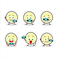 Photographer profession emoticon with slice of eggplant cartoon character