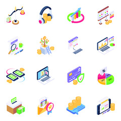 
Icons of Business Management in Isometric Design

