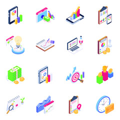 
Icons of Finance Analysis in Isometric Design

