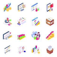 
Icons of Charts and Graphs in Isometric Design

