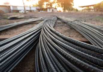 Obraz premium steel bar rebar reinforcement for concrete at construction site.