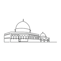 Obraz premium Draw a continuous line of minimalist design vector mosque. islamic emblem isolated on white background. Vector illustration