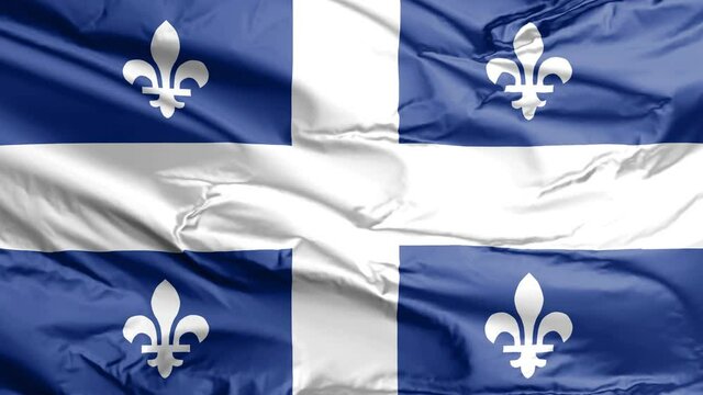 Quebec Waving Flag. The flag of Quebec, called the Fleurdelis&eacute; represents the Canadian province of Quebec. It consists of a white cross on a blue background, with four white fleurs-de-lis.