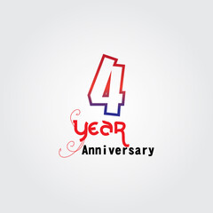 4 years anniversary celebration logotype. anniversary logo with red and blue color isolated on gray background, vector design for celebration, invitation card, and greeting card