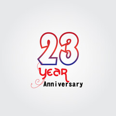 23 years anniversary celebration logotype. anniversary logo with red and blue color isolated on gray background, vector design for celebration, invitation card, and greeting card