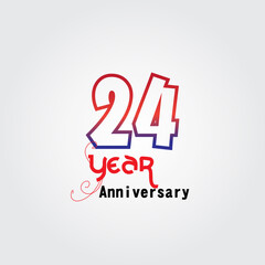 24 years anniversary celebration logotype. anniversary logo with red and blue color isolated on gray background, vector design for celebration, invitation card, and greeting card