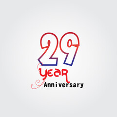 29 years anniversary celebration logotype. anniversary logo with red and blue color isolated on gray background, vector design for celebration, invitation card, and greeting card