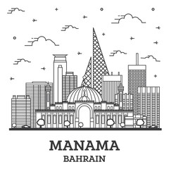 Fototapeta premium Outline Мanama Вahrain City Skyline with Modern Buildings Isolated on White.