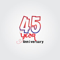 45 years anniversary celebration logotype. anniversary logo with red and blue color isolated on gray background, vector design for celebration, invitation card, and greeting card
