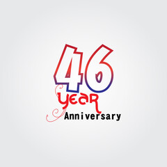 46 years anniversary celebration logotype. anniversary logo with red and blue color isolated on gray background, vector design for celebration, invitation card, and greeting card