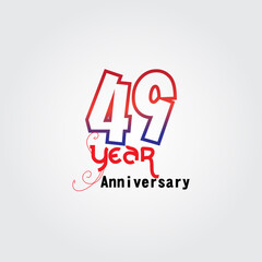 49 years anniversary celebration logotype. anniversary logo with red and blue color isolated on gray background, vector design for celebration, invitation card, and greeting card