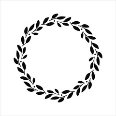 Vector hand drawn spring wreath isolated on white background. Silhouette circle of leaves. Doodle style. Floral frame.