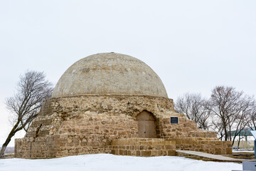 Bulgarian settlement. Limestone Northern Mausoleum on a cloudy spring day in Bolgar.