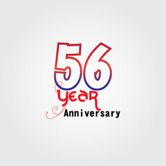 56 years anniversary celebration logotype. anniversary logo with red and blue color isolated on gray background, vector design for celebration, invitation card, and greeting card