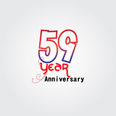 59 years anniversary celebration logotype. anniversary logo with red and blue color isolated on gray background, vector design for celebration, invitation card, and greeting card