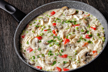 chicken a la king in a skillet