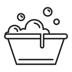 Plastic basin icon vector isolated. Outlined symbol of washing equipment. Soap water in the basin. Foam of detergent.