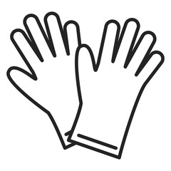 Rubber gloves icon vector isolated. Outlined symbol of washing tool. Protective clothing, safety for hands. Two gloves.