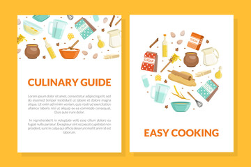 Culinary Guide, Easy Cooking Card Template with Space for Text, Cooking Recipe, Homemade Food Website Cartoon Vector Illustration