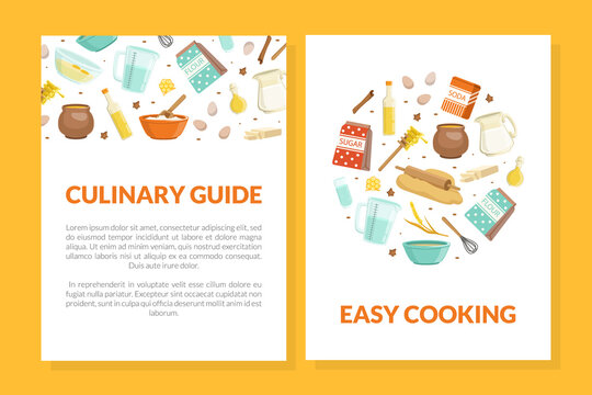 Culinary Guide, Easy Cooking Card Template with Space for Text, Cooking Recipe, Homemade Food Website Cartoon Vector Illustration