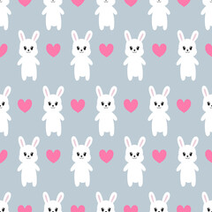 Seamless pattern with cute cartoon bunny . Vector illustration.	