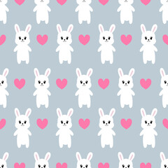 Seamless pattern with cute cartoon bunny . Vector illustration.	