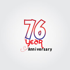 76 years anniversary celebration logotype. anniversary logo with red and blue color isolated on gray background, vector design for celebration, invitation card, and greeting card