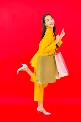 Portrait beautiful young asian woman with a lot of shopping bag