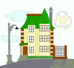 Illustration of a house in an urban landscape