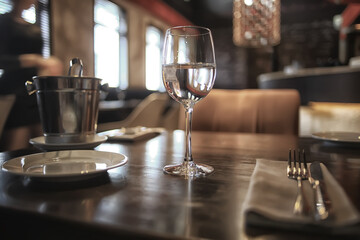 interior restaurant tableware / cutlery and tableware on a table in a cafe, beautiful catering industry