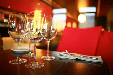 interior restaurant tableware / cutlery and tableware on a table in a cafe, beautiful catering industry
